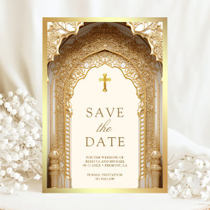 Reserve A Data Arco Dourado Real Religioso Cristão Creme Casament