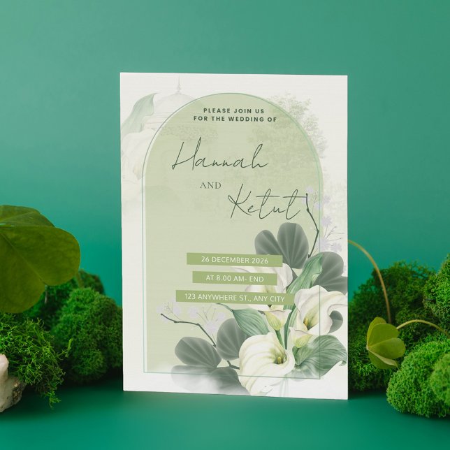 Reserve A Data Arco Elegante Verde Sage e Floral de Aquarela Bran (Criador carregado)