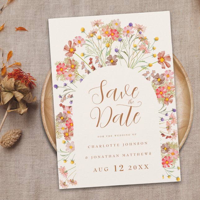 Reserve A Data Arco Floral Boho de Casamento (Elegant modern Boho wildflower floral arch fall wedding save the date script watercolor flowers)