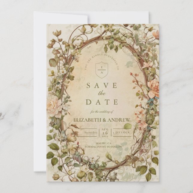 Reserve A Data Arco Floral Boho Terroso Elegante Casamento (Frente)