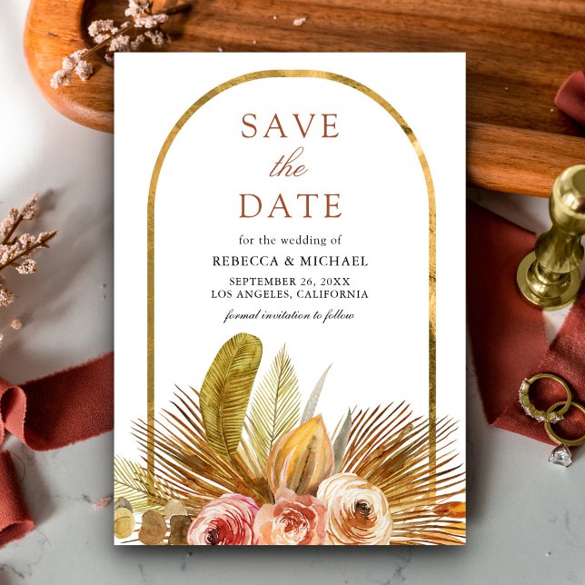 Reserve A Data Arco Floral Dourado Terrestre Russo Casamento Boho (Criador carregado)