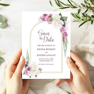 Reserve A Data Arco Floral Rosa Branco Casamento Salve o Dia