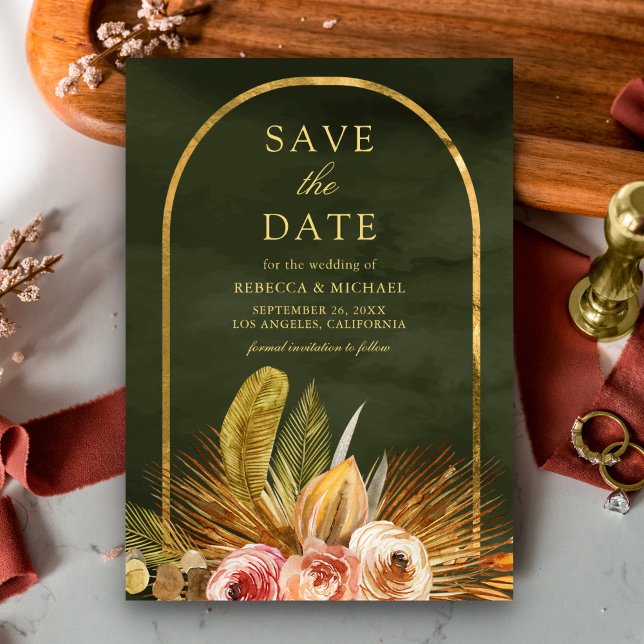 Reserve A Data Arco Floral Terroso Dourado Verde Sage Casamento (Criador carregado)