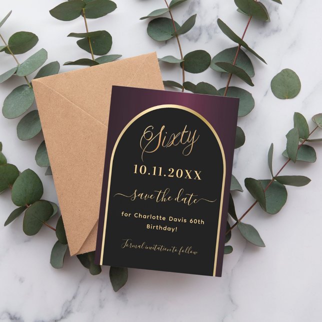 Reserve A Data Arco preto de ouro burgundy, 60 anos (Criador carregado)