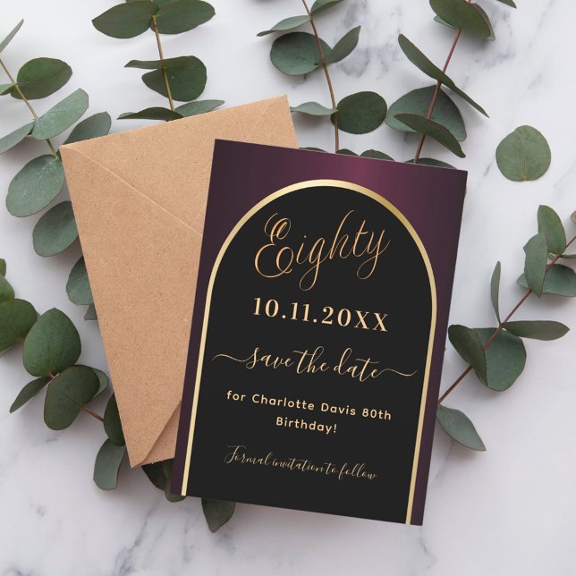 Reserve A Data Arco preto de ouro preto de 80 aniversário (Criador carregado)