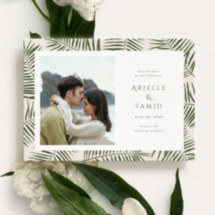 Reserve A Data Areca Modern Watercolor Palm Wedding