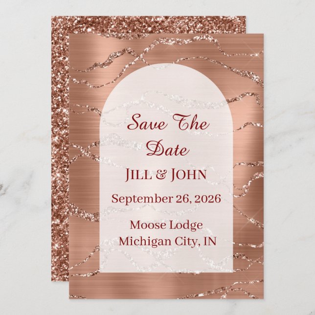 Reserve A Data Arqueado Save The Date Casamento Dourado Rosa Cart (Frente/Verso)