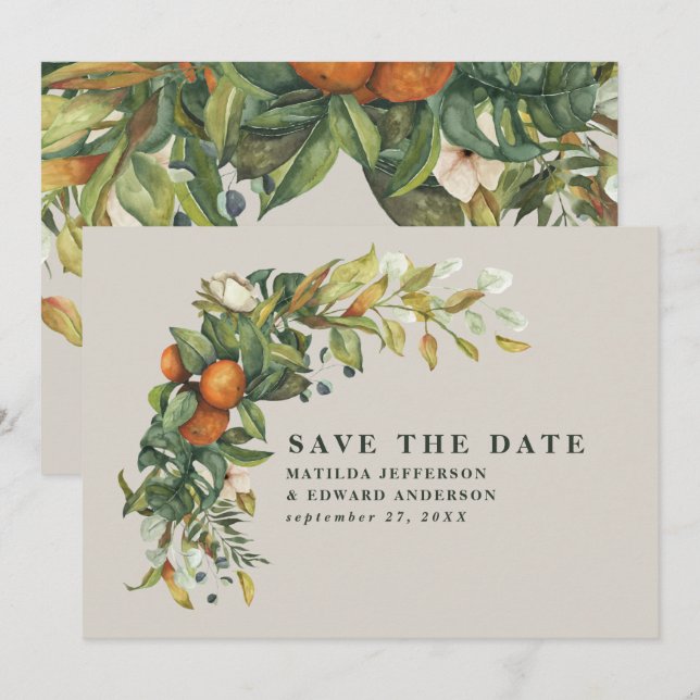 Reserve A Data Arranjo elegante de citrinos botânicos do casament (Frente/Verso)