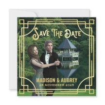 Art Deco Add Your Photo Elegant Dourado Save the D