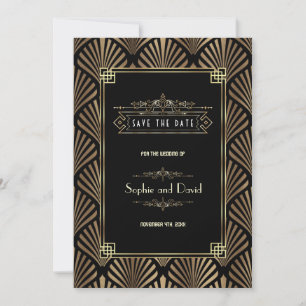 Reserve A Data Art Deco Black 1920 Save the Date (Salvar a data)