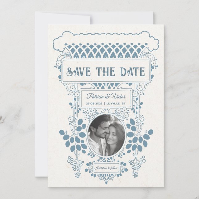 Reserve A Data Art Deco Frame save the Date (Frente)