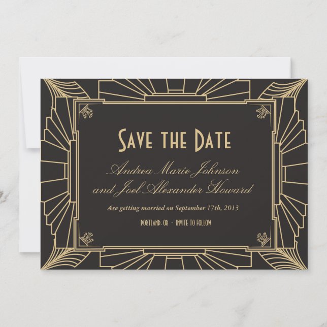 Reserve A Data Art Deco Save the Date por Origami Prints (Frente)