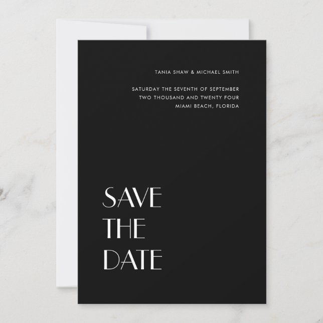 Reserve A Data Art Deco Typografia Black White Casamento (Frente)