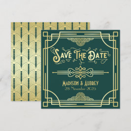 Reserve A Data Art Deco Wedding Elegante Dourado Verde