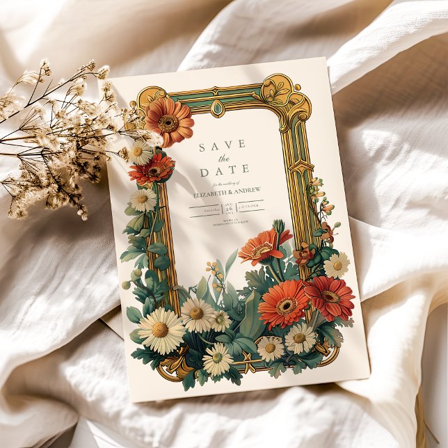 Reserve A Data Art Nouveau Daisy Gerbera Floral Frame Weding (Criador carregado)