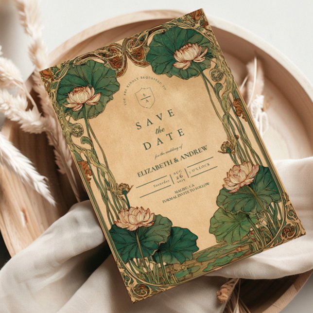 Reserve A Data Art Nouveau Lotus Floral Wedding (Criador carregado)