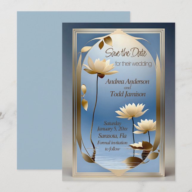 Reserve A Data Art nouveau lotus flores casamento (Frente/Verso)