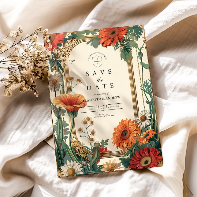 Reserve A Data Art Nouveau Orange Floral Weding (Criador carregado)