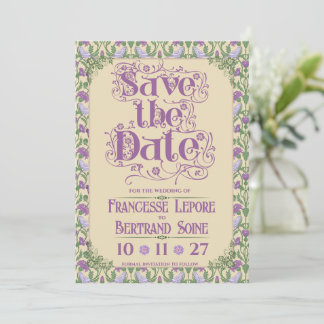 Reserve A Data Art Nouveau Pombinhos Elegantes Vintage Amarelo
