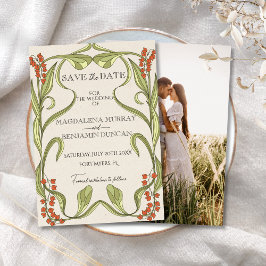 Reserve A Data Art Nouveau Quadro Floral Foto Verde Laranja