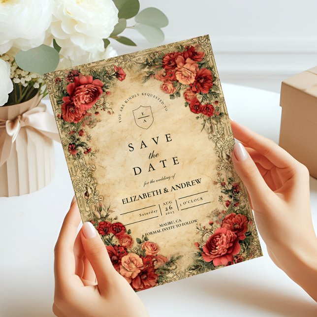 Reserve A Data Art Nouveau Rosa vermelha Wedding (Criador carregado)