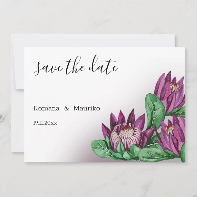 Reserve A Data Arte de Aquarela Deep Purple King Protea (Frente)