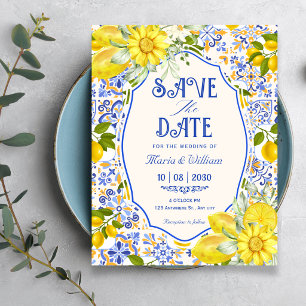 Reserve A Data arte de casamento com padrão de azulejo de limão a