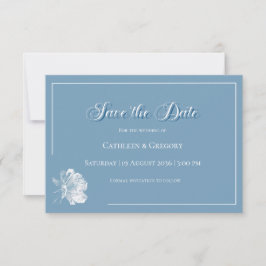 Reserve A Data Arte de Linha Floral Casamento Branco Azul Empoeir