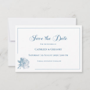 Reserve A Data Arte de Linha Floral Casamento Poeira Azul Branca