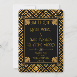 Reserve A Data Arte Deco Casamento Preto e Dourado Guarde o Cartã