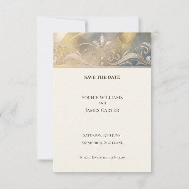 Reserve A Data Arte Deco Floral Dourado Save The Date (Frente)