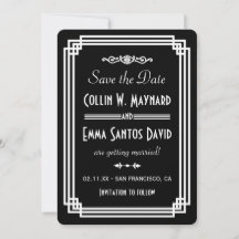 Arte Deco Preto e Branco Simples para Salvar a Dat