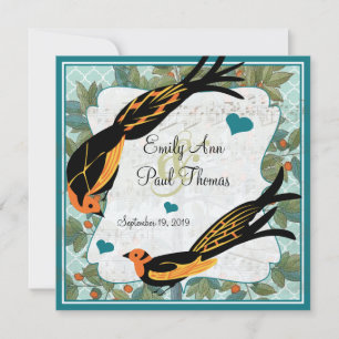 Reserve A Data Arte Deco Vintage Pássaro Save the Date