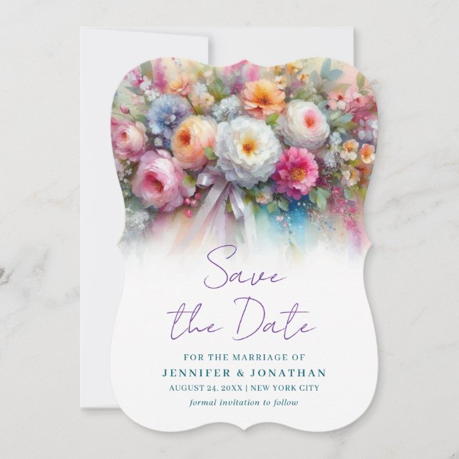 Reserve A Data Arte Floral em Aquarela com Data de Salvamento em  (Frente)