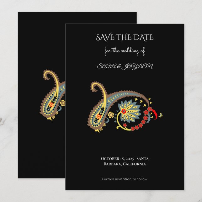 Reserve A Data Arte Floral Mandala – Design de Poster Boho Paisle (Frente/Verso)