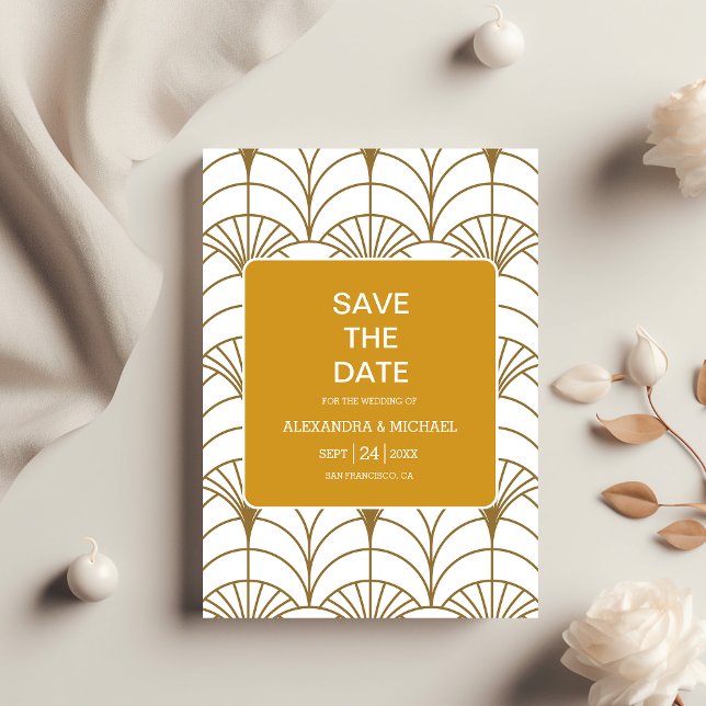 Reserve A Data Arte Geométrica Deco Dourado Casamento Gatsby Bran (Criador carregado)