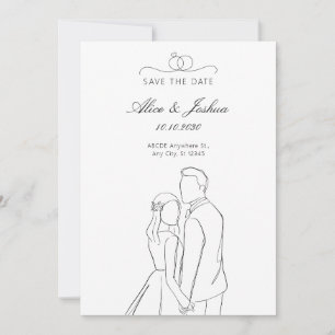 Reserve A Data Arte linear de casamento minimalista branca