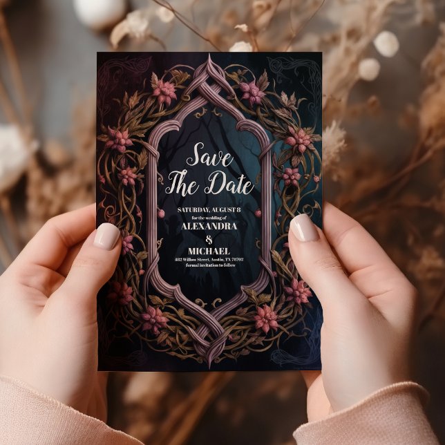 Reserve A Data Arte Nouveau Casamento de Dia das Bruxas Floral Gó (Criador carregado)