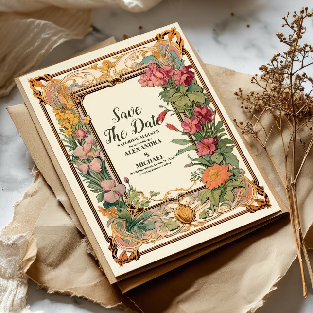 Reserve A Data Arte Nova Floral Decorativa Casamento (Criador carregado)