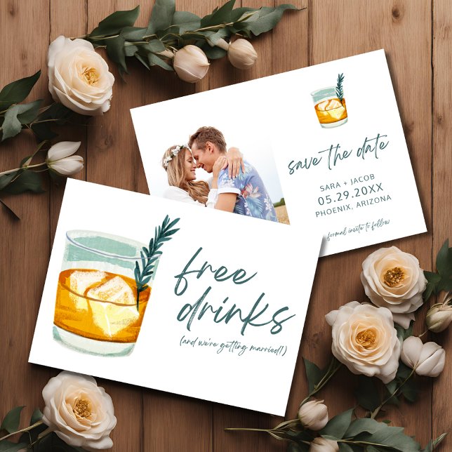 Reserve A Data Artesanato Coquetel Engraçado Bebidas Gratuitas Fo (Craft Cocktail Funny Free Drinks Photo Wedding Save The Date)