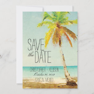Reserve A Data Árvore Palm de Aquarela Casamento Salvar a Data