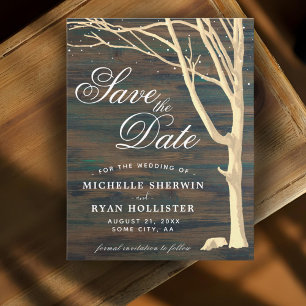 Reserve A Data Árvore Rústica Script de Madeira Escura