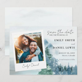 Reserve A Data Árvores e Montanhas Rustic Watercolor Azul