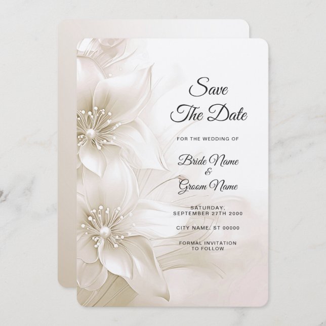 Reserve A Data As Flores Brancas Legais De Marfim Salvem A Data (Frente/Verso)