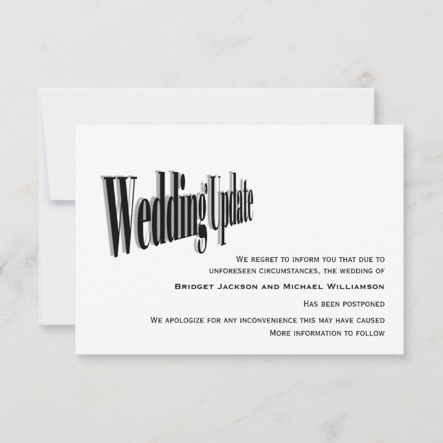 Reserve A Data Atualização do casamento moderno - Adiado (Frente)