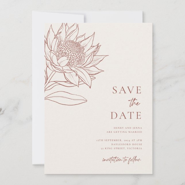 Reserve A Data Australiano Nativo Botânico Waratah Protea (Frente)