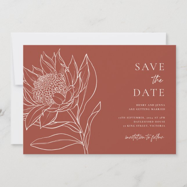 Reserve A Data Australiano Nativo Botânico Waratah Protea (Frente)