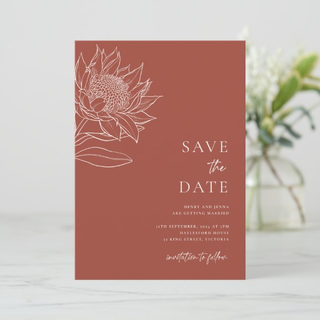 Reserve A Data Australiano Nativo Botânico Waratah Protea (Em pé/Frente)