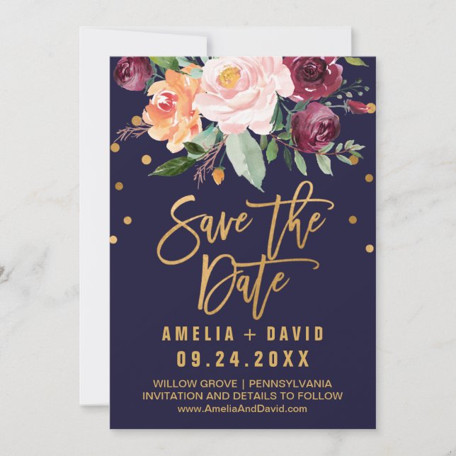 Reserve A Data Autumn Floral Save the Date Card (Frente)