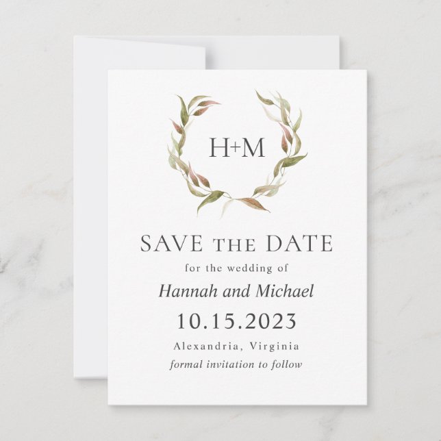 Reserve A Data Autumn Laurel Wreath Save Date with Photo (Frente)